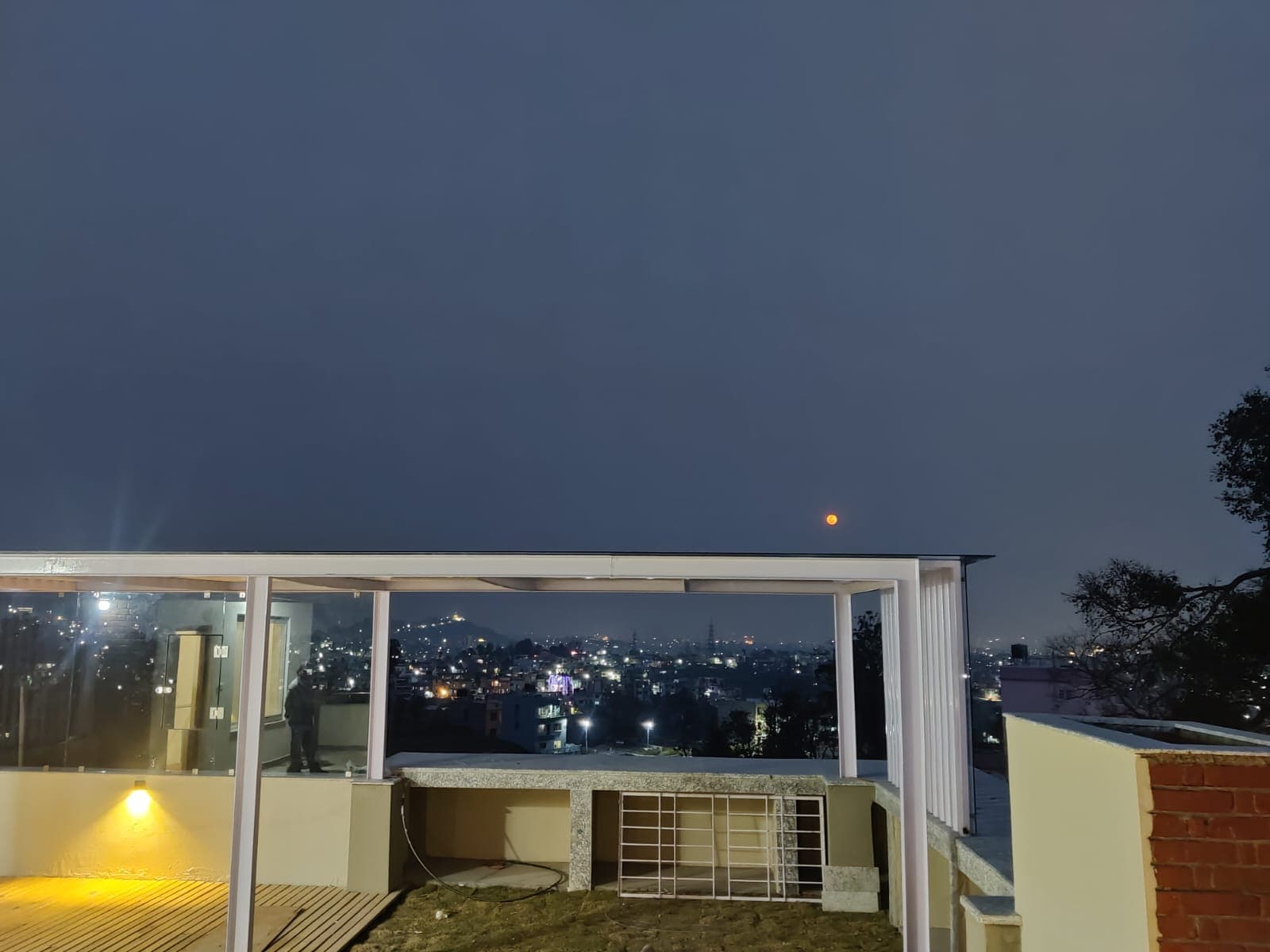 The finished rooftop deck in the evening